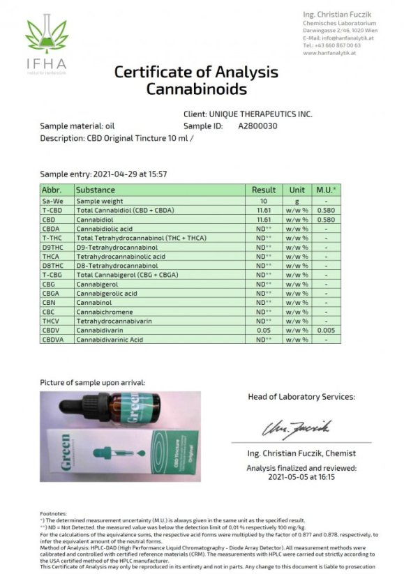 Green Pharmaceutics CBD Original teinture - 10%, 1000 mg, 10 ml