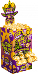 Bubbly Billy Blanzuni 10 mg CBD Passion Fruit Lollies b'Bubblegum Ġewwa – Kontenitur tal-Wiri (100 Lollies)