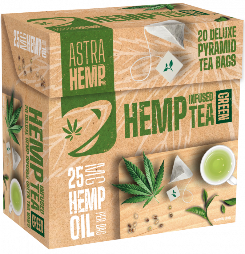 Astra Hemp Green Tea 25 mg di olio di canapa (scatola da 20 bustine di tè piramidali)