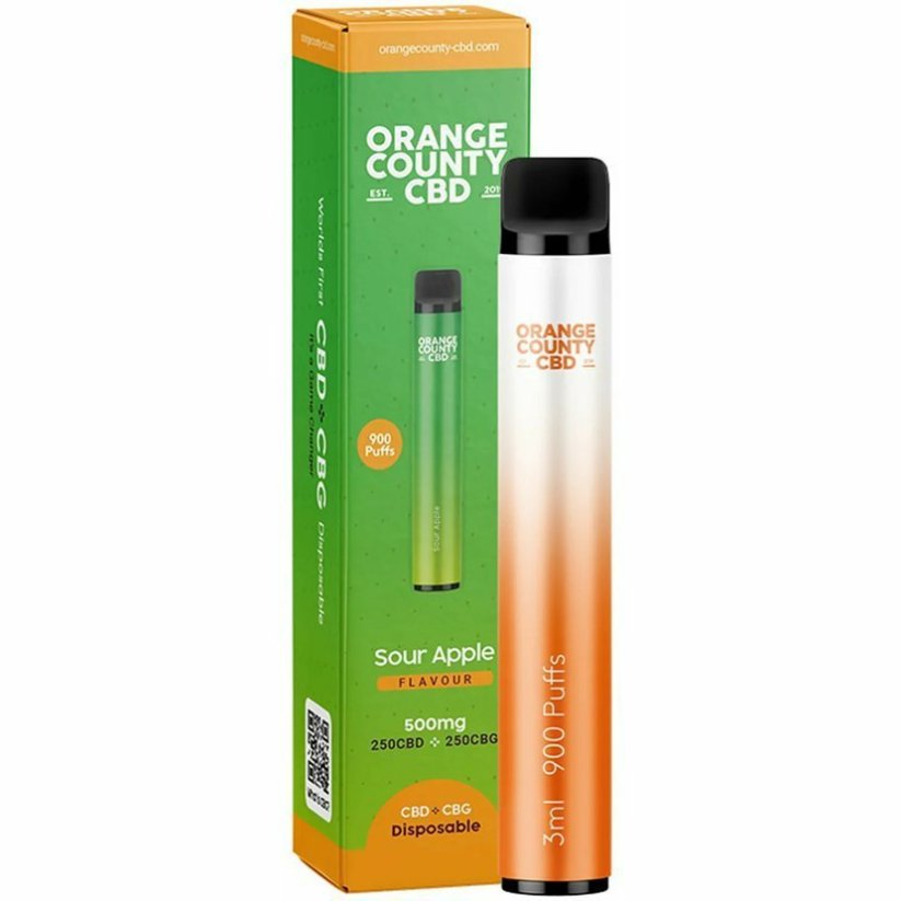 Orange County CBD Vape Pen Sour Apple, 250 mg CBD + 250 mg CBG, 2 ml