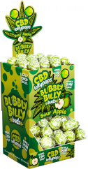 Bubbly Billy Buds 10 mg de CBD Sour Apple Lollies con chicle en el interior - Envase de exhibición (100 Lollies)