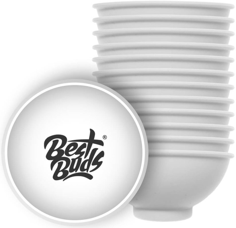Best Buds Silikonisekoituskulho 7 cm, valkoinen ja musta logo