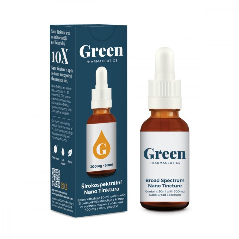 Green Pharmaceutics širok spekter NANO tinktura, 300 mg CBD, 30 ml