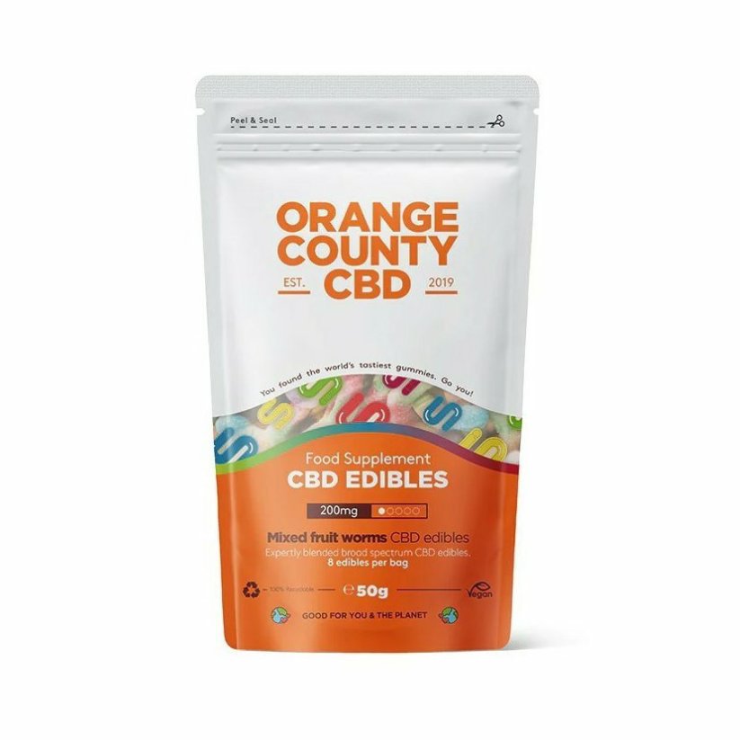 Orange County CBD Giun, gói du lịch, 200 mg CBD, 8 chiếc, 50 g