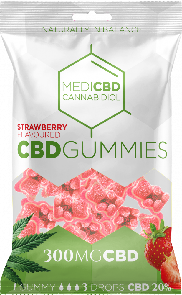 MediCBD ストロベリー味 CBD グミベア (300 mg)、カートン入り 40 袋