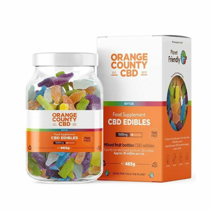 Orange County CBD Gummies ბოთლები, 85 ცალი, 1600 მგ CBD, 465 გ