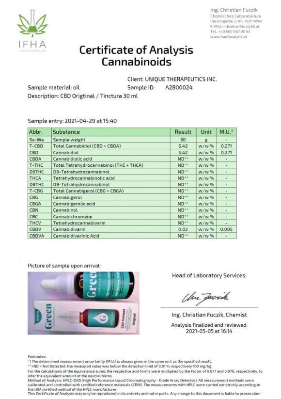 Green Pharmaceutics CBD オリジナル チンキ - 5 %、1500 mg、30 ml