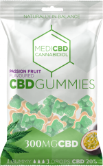 MediCBD Passion Fruit -makuiset CBD-kumikarhut (300 mg), 40 pussia laatikossa