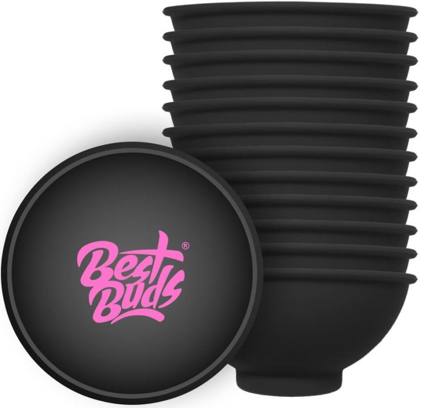 Best Buds Bol mélangeur en silicone 7 cm, noir avec logo rose