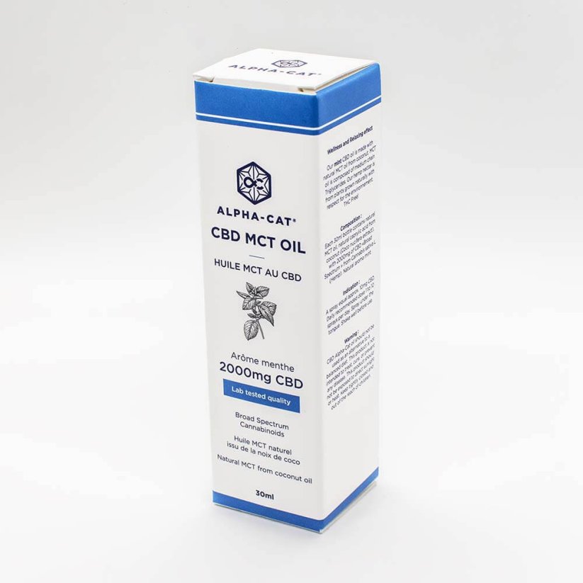 Alpha-Cat CBD Spray MCT Ulei de nucă de cocos cu mentă, 20%, 2000 mg, 30 ml