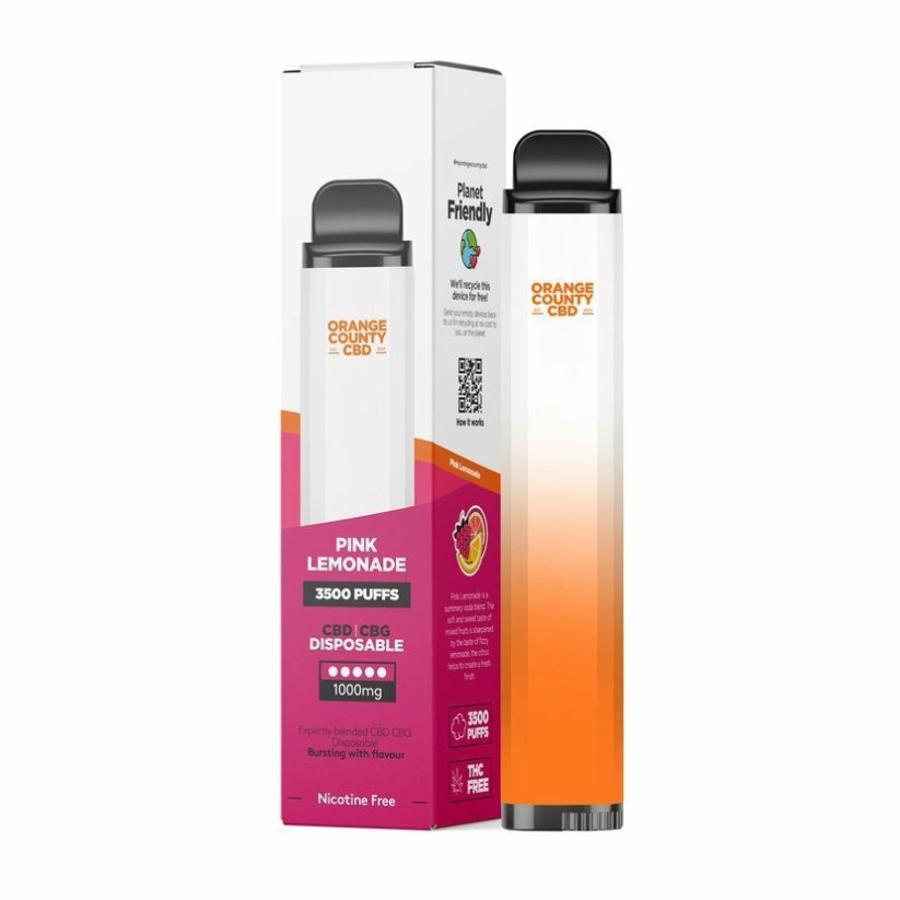 Orange County CBD Vape rašiklis Rožinis Limonadas 3500 Puff, 600 mg CBD, 400 mg CBG, 10 ml