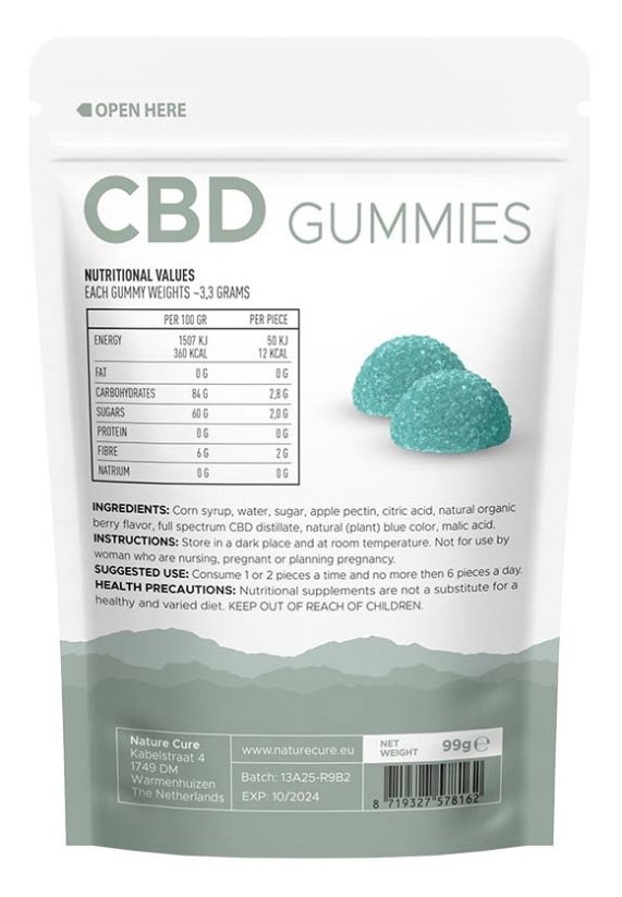 Nature Cure CBD Blueberry Gummies - 750mg CBD, 30 pcs, 99 g