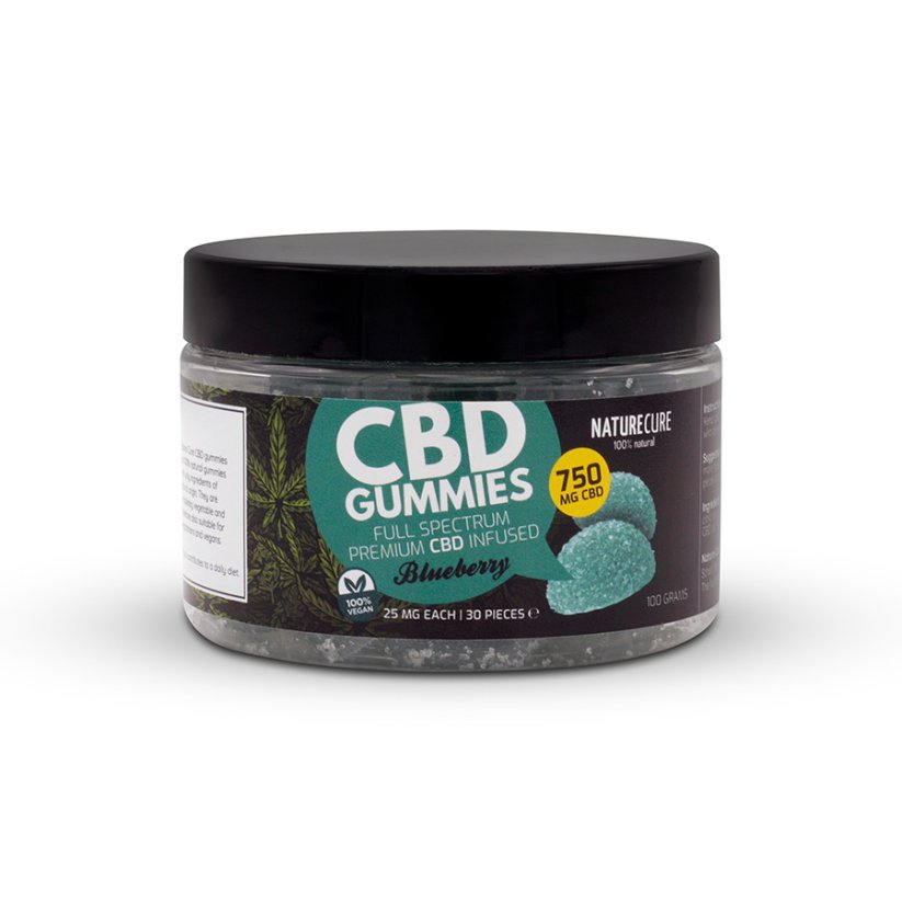 Nature Cure CBD čučoriedkový gumídci - 750 mg CBD, 30 ks, 99 g