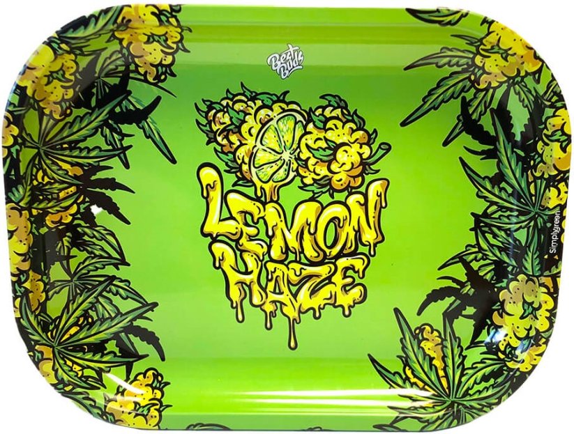 Best Buds Thin Box Rolling Tray with Storage, Lemon Haze
