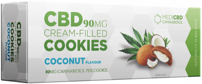 Печиво MediCBD з кокосовою начинкою (90 мг) - коробка (18 упаковок)