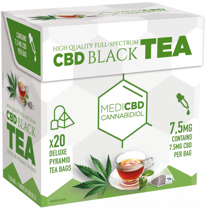 MediCBD Schwarzer Tee (Schachtel mit 20 Pyramiden-Teebeuteln), 7,5 mg CBD