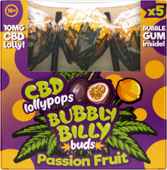 Bubbly Billy Пъпки 10 mg CBD близалки с маракуя с дъвка вътре – подаръчна кутия (5 близалки)