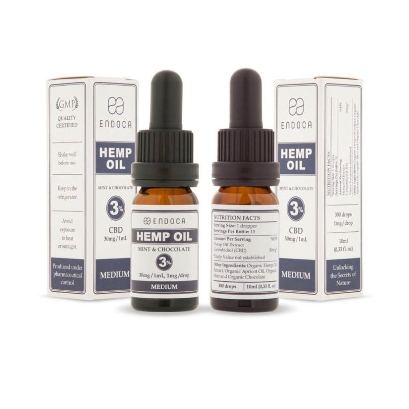 Endoca チョコレートミントヘンプオイル 300 mg CBD (3%)、10 ml