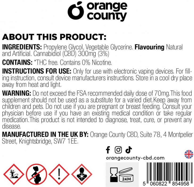 Orange County CBD E-tekućina Mango Ice, CBD 300 mg, 10 ml