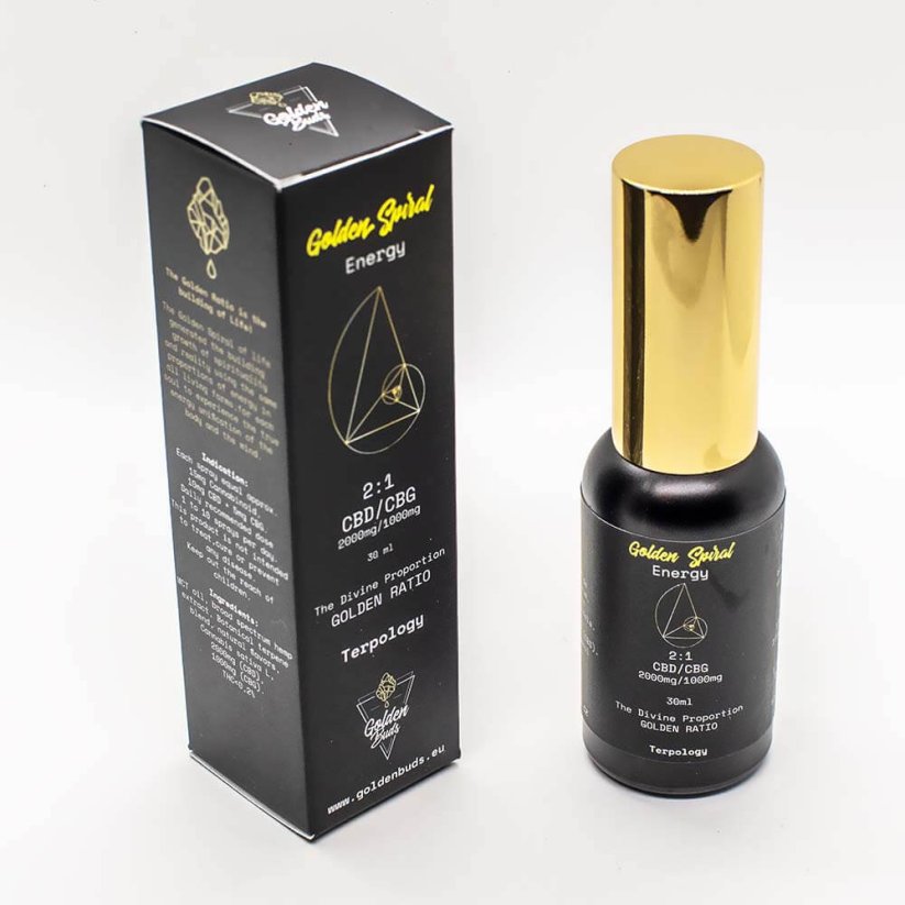 Golden Buds d'or Spirale (Énergie) Vaporisateur, 10%, 2000 mg CBD / 1000 mg CBG, 30 ml