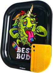 Best Buds LSD majhen kovinski pladenj za valjanje z magnetno kartico za brušenje