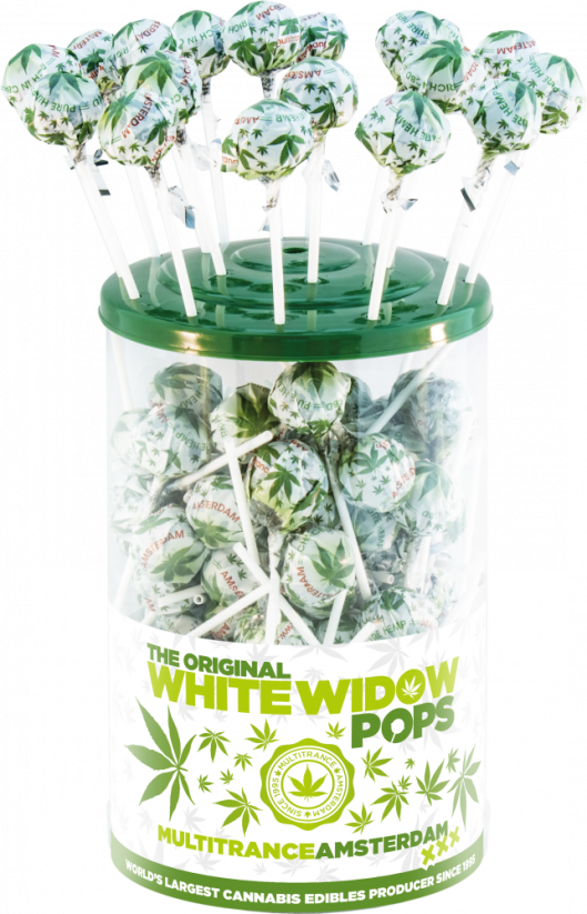 Cần sa White Widow Pops – Hộp trưng bày (100 kẹo)