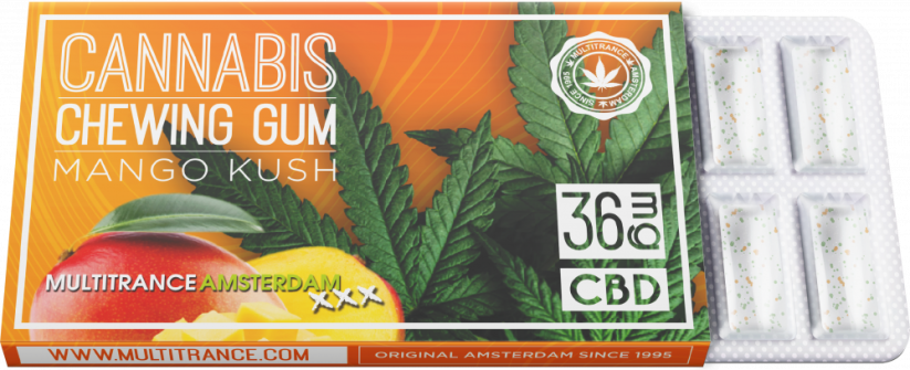 Gomma da masticare alla cannabis e mango (36 mg CBD) – Contenitore espositore (24 scatole)