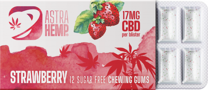 Astra Hemp Strawberry Hemp жувальна гумка (17 мг CBD), 24 коробки на дисплеї