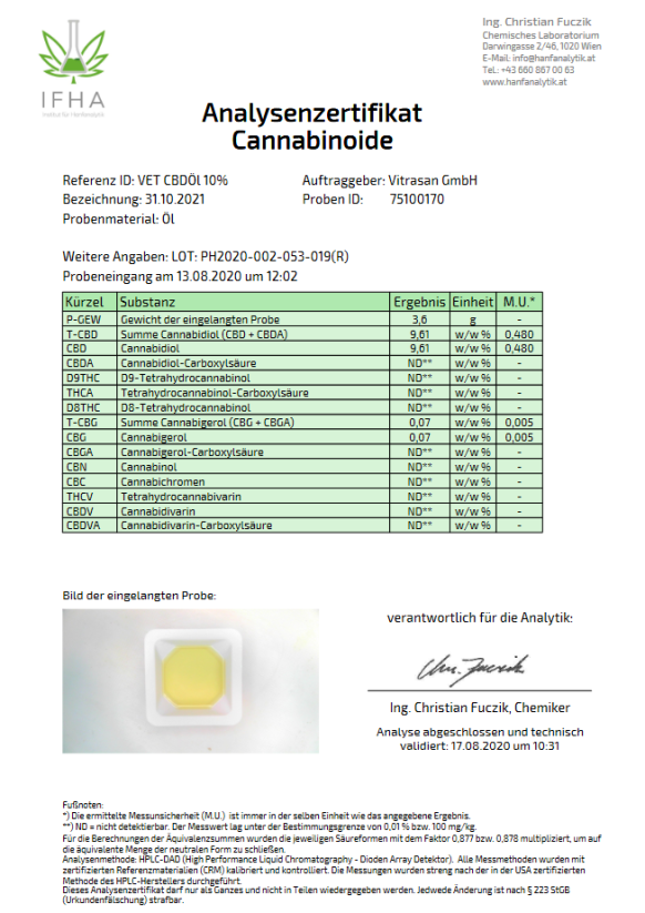 CBD Vital - VETERINĀRS CBD 10 Ekstrakts Premium Mājdzīvniekiem, 10%, 1000 mg, 10ml