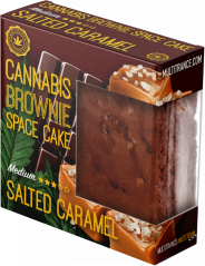 Ištaigingas kanapių sūdytas karamelinis pyragas įpakavimas (vidutinio sativa skonio) – dėžutė (24 pakuotės)