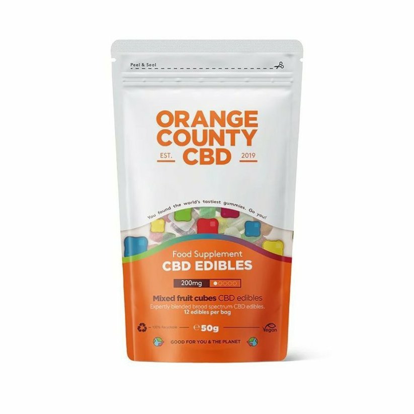 Orange County CBD terninger, gribetaske, 200 mg CBD, 12 stk, 50 g