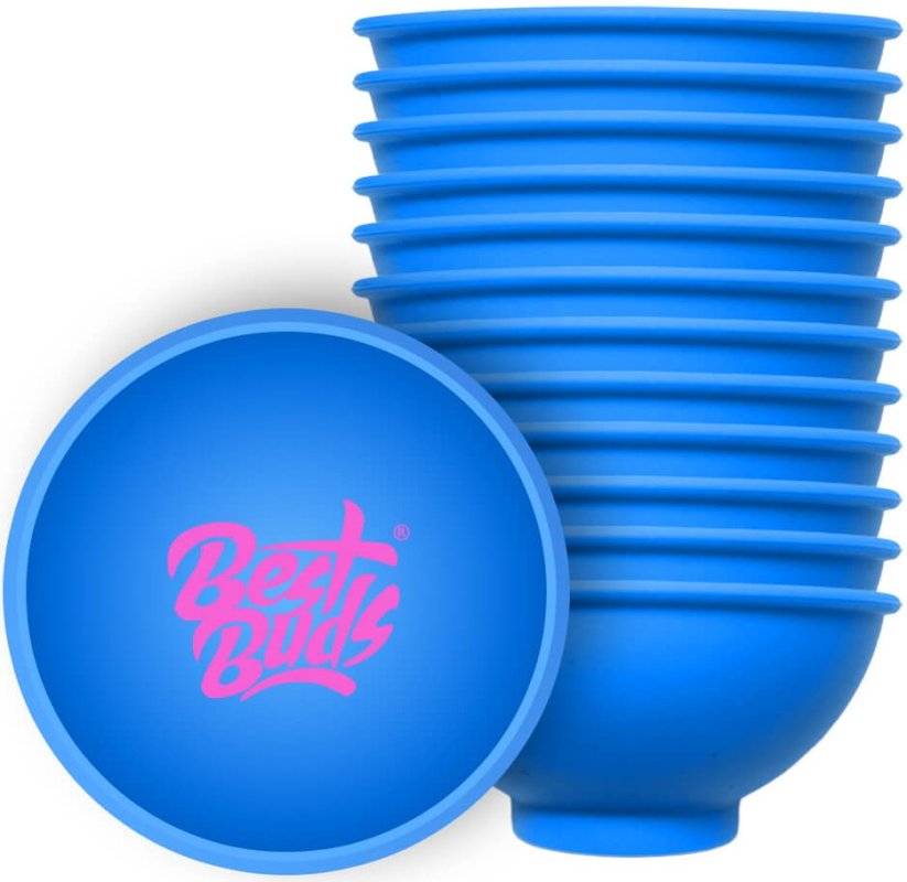 Best Buds Silikonska posuda za miješanje 7 cm, plava s ružičastim logotipom