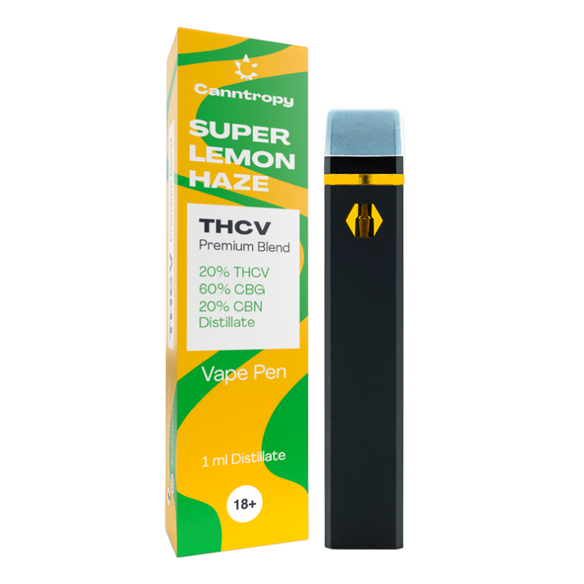 Canntropy THCV Vape писалка Супер лимонова мъгла, 20 % THCV, 60 % CBG, 20 % CBN, 1 мл