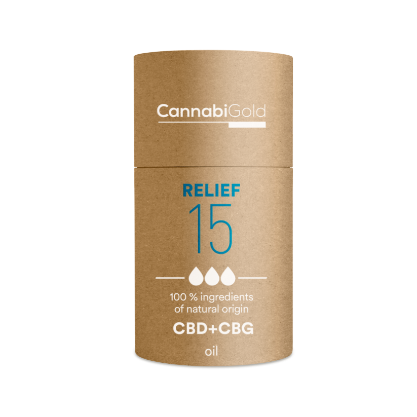 CannabiGold olje Olajšanje 15 % (13,5 % CBD, 1,5 % CBG), 1800 mg, 12 ml