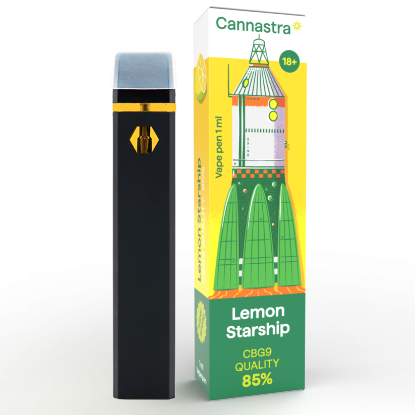 Cannastra CBG9 Vape Pen Lemon starship, CBG9 85% quality, 1ml