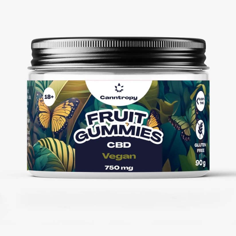 Canntropy Caramelle gommose alla frutta vegane con CBD, 30 pezzi x 25 mg, 750 mg CBD, 90 g