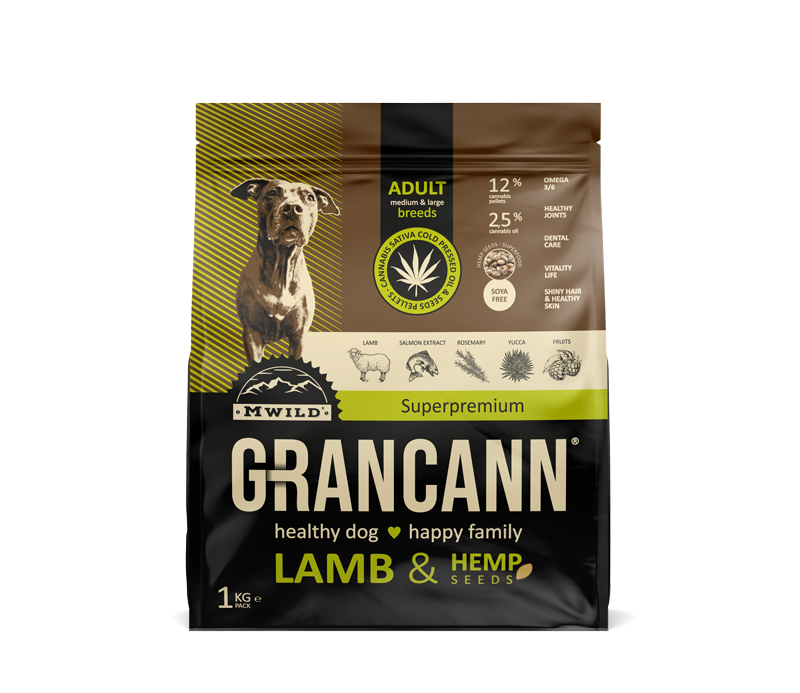 Grancann Lamb & Hemp seeds - Konopné krmivo pre stredné a veľké plemená, 1kg