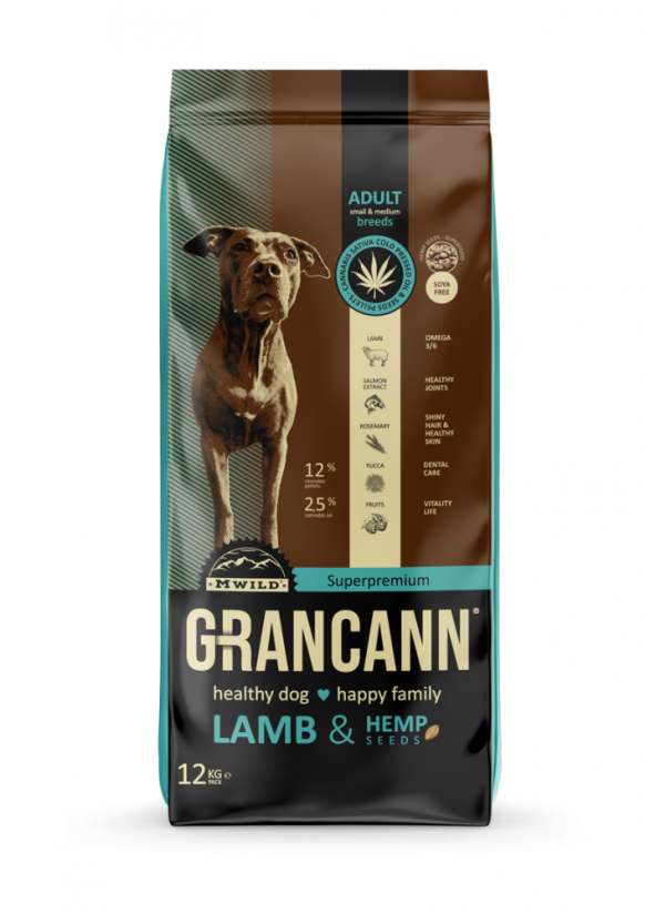Grancann Lamb & Hemp seeds - Konopljina hrana za male in srednje pasme, 12kg