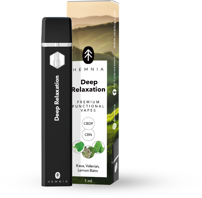 Hemnia Premium Functional CBDP and CBN Vape Pen Deep Relaxation - 5 % CBDP, 90 % CBN, Kava, Valerian, Lemon Balm, 1ml