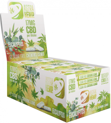 Chewing-gum Astra Chanvre Eucalyptus (17 mg CBD), 24 boîtes en présentoir