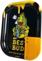 Best Buds Tavă mică de rulare metalică Dab-All-Day cu card de șlefuit magnetic
