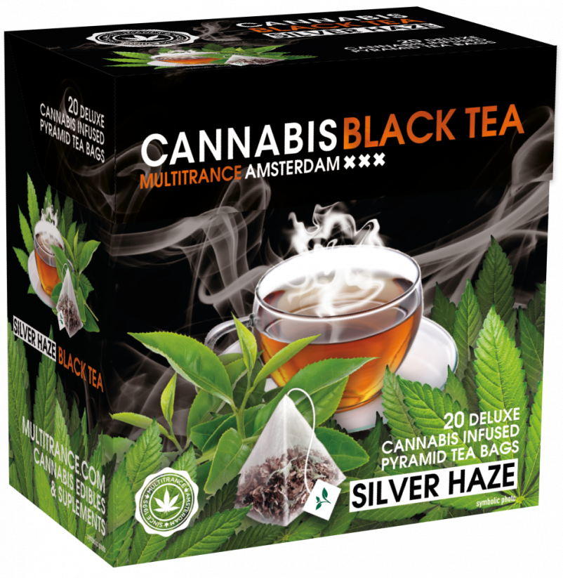 Tè nero alla cannabis Silver HaZe (scatola da 20 bustine di tè piramidali)