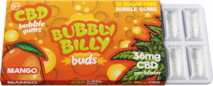 Bubbly Billy Buds Gumă de mestecat cu aromă de mango (36 mg CBD)