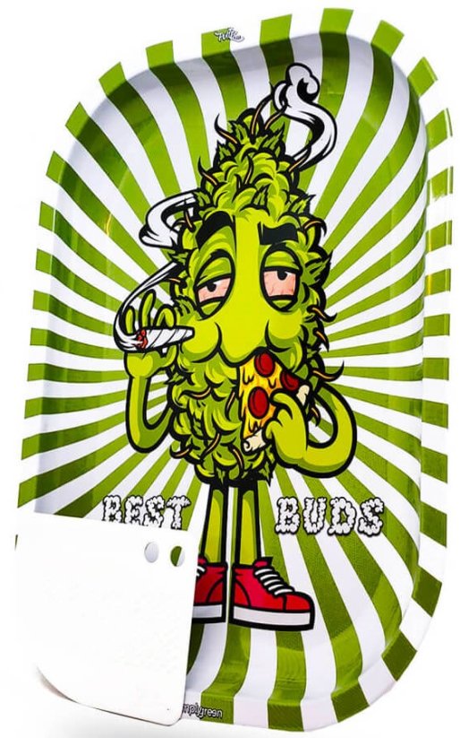 Best Buds Μεγάλος μεταλλικός δίσκος κύλισης πίτσας με κάρτα μαγνητικού μύλου