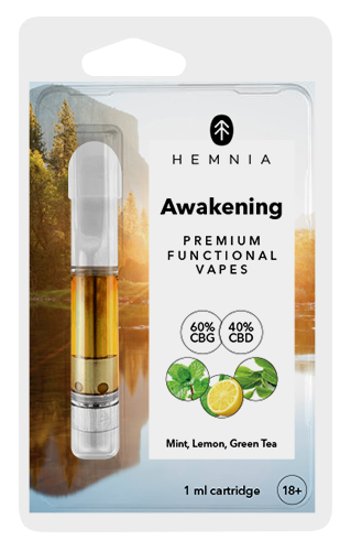 Hemnia Cartridge Awakening - 60 % CBG, 40 % CBD, λεμόνι, μέντα, πράσινο τσάι, 1 ml