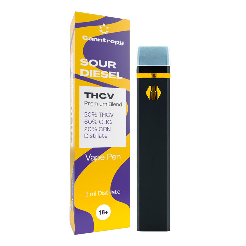 Canntropy THCV Vape Pen Sour Diesel, 20 % THCV, 60 % CBG, 20 % CBN, 1 Ml