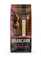 Grancann Piščanec & Riba s konopljinimi semeni - Konopljina hrana za mladiče vseh pasem, 12 kg