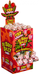 Bubbly Billy Buds 10 mg CBD Sour Raspberry Lollies avec Bubblegum à l'intérieur – Récipient présentoir (100 Lollies)