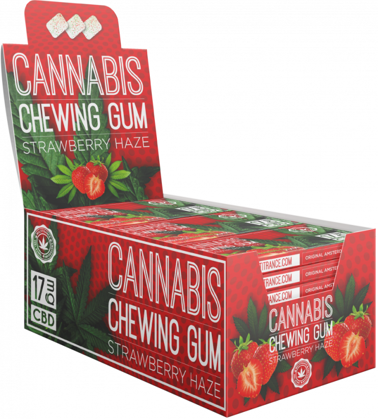 Cannabis Erdbeer Kaugummi (17 mg CBD), 24 Schachteln im Display