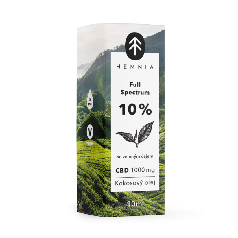 Hemnia Olio di cocco CBD MCT a spettro completo 10%, 1000 mg, 10 ml, tè verde